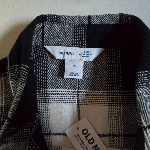 NWT Old Navy Black Loose Fit Plaid Flannel Boyfriend Button-Down Shirt Size S - Picture 10 of 13